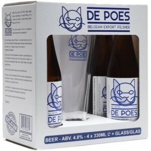 De Poes Export Gift Pack 4 x 330ml + Glass